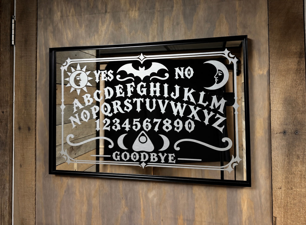 Ouija Board Engraved Glass Mirror | Gothic Occult Wall Decor