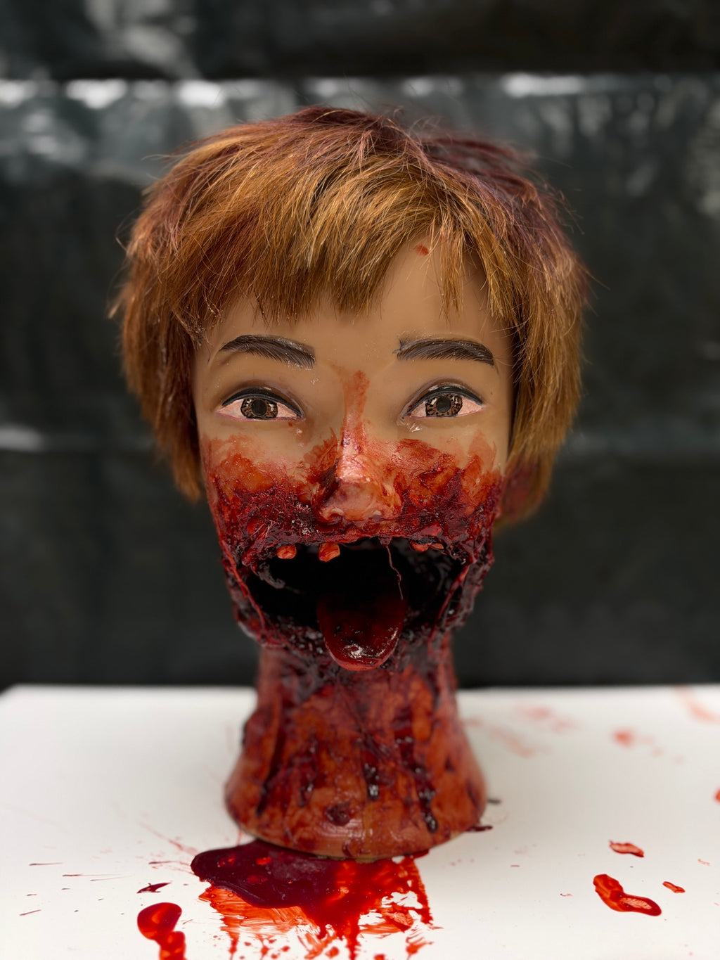 Jaw Dropping Head | Realistic Gore Jawless Severed Head Graphic Halloween Decor Prop