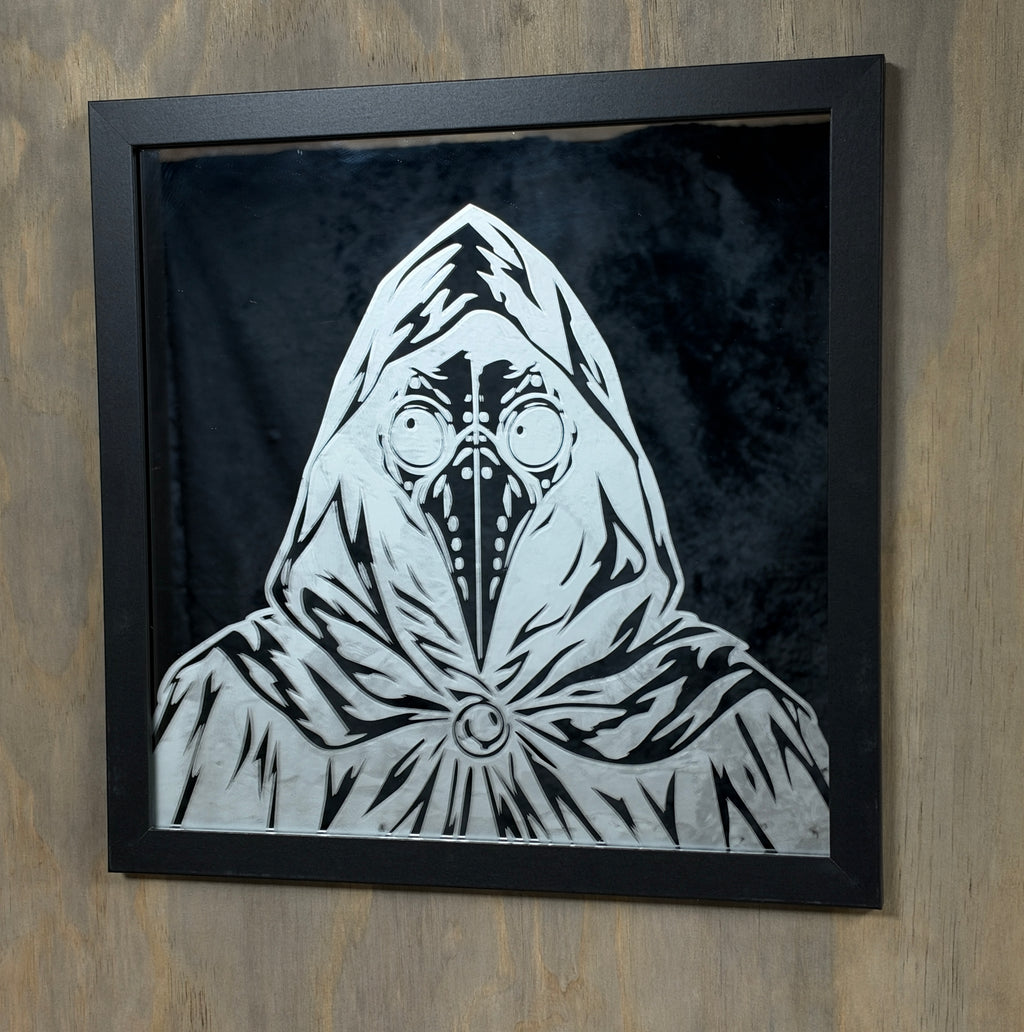Plague Doctor Engraved Glass Mirror | Gothic Horror Wall Decor