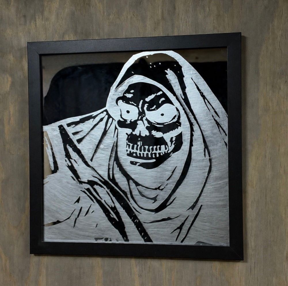 Grim Reaper Engraved Glass Mirror | Gothic Horror Wall Decor