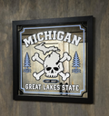 Michigan Skull Framed Glass Mirror | Home Bar Wall Decor