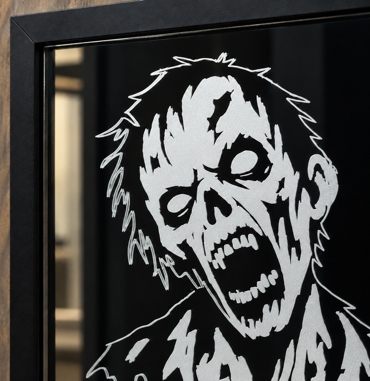 Zombie Engraved Glass Mirror | Halloween Horror Wall Decor