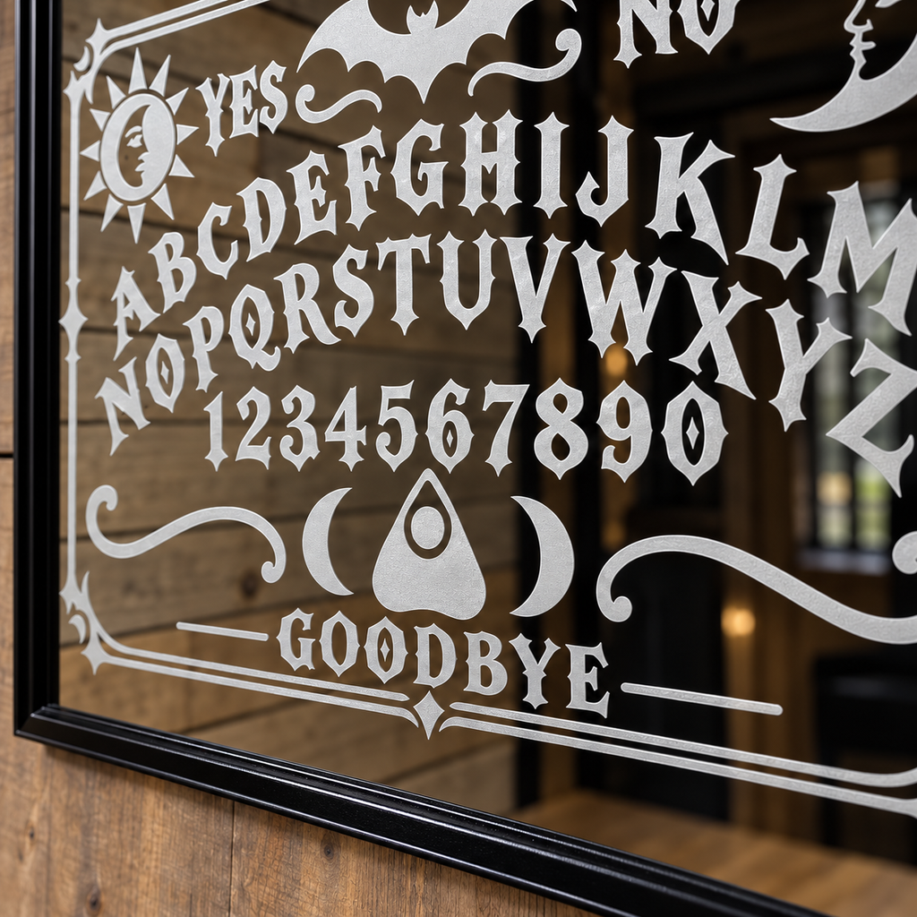 Ouija Board Engraved Glass Mirror | Gothic Occult Wall Decor