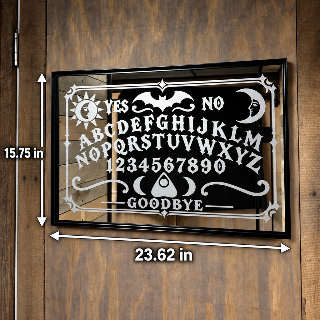 Ouija Board Engraved Glass Mirror | Gothic Occult Wall Decor
