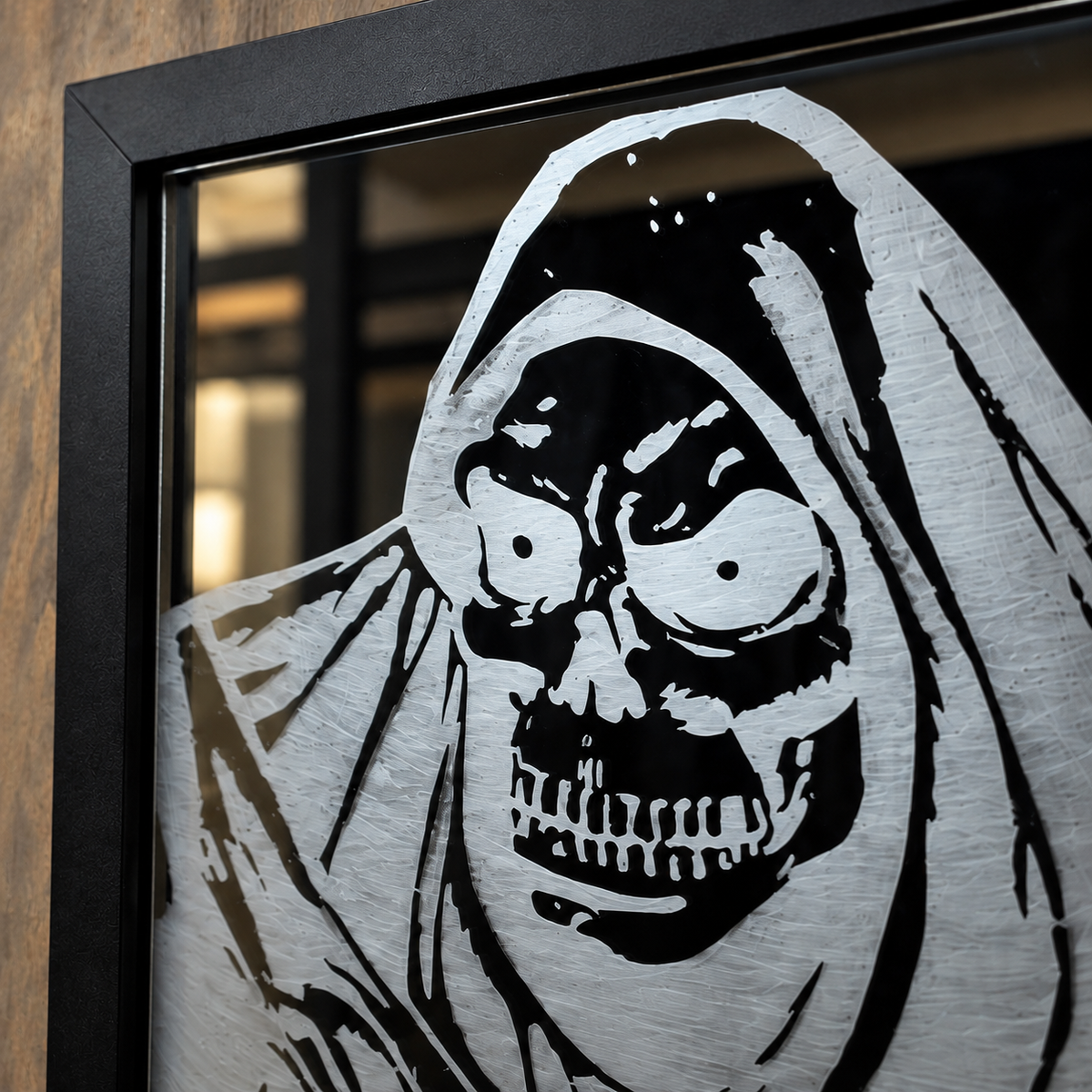 Grim Reaper Engraved Glass Mirror | Gothic Horror Wall Decor