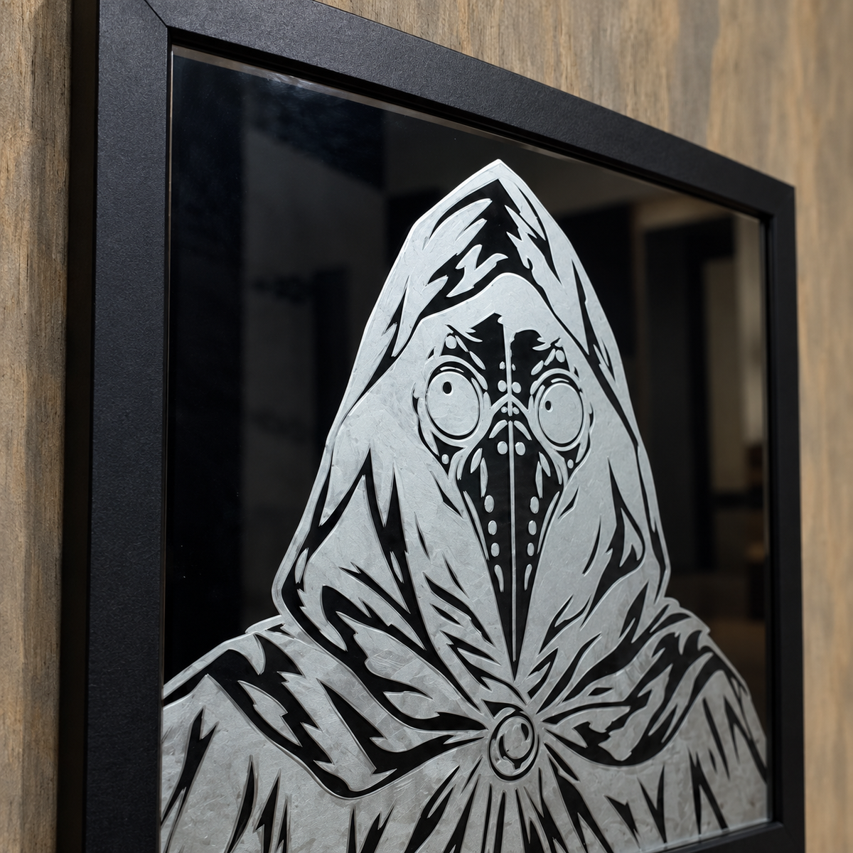 Plague Doctor Engraved Glass Mirror | Gothic Horror Wall Decor