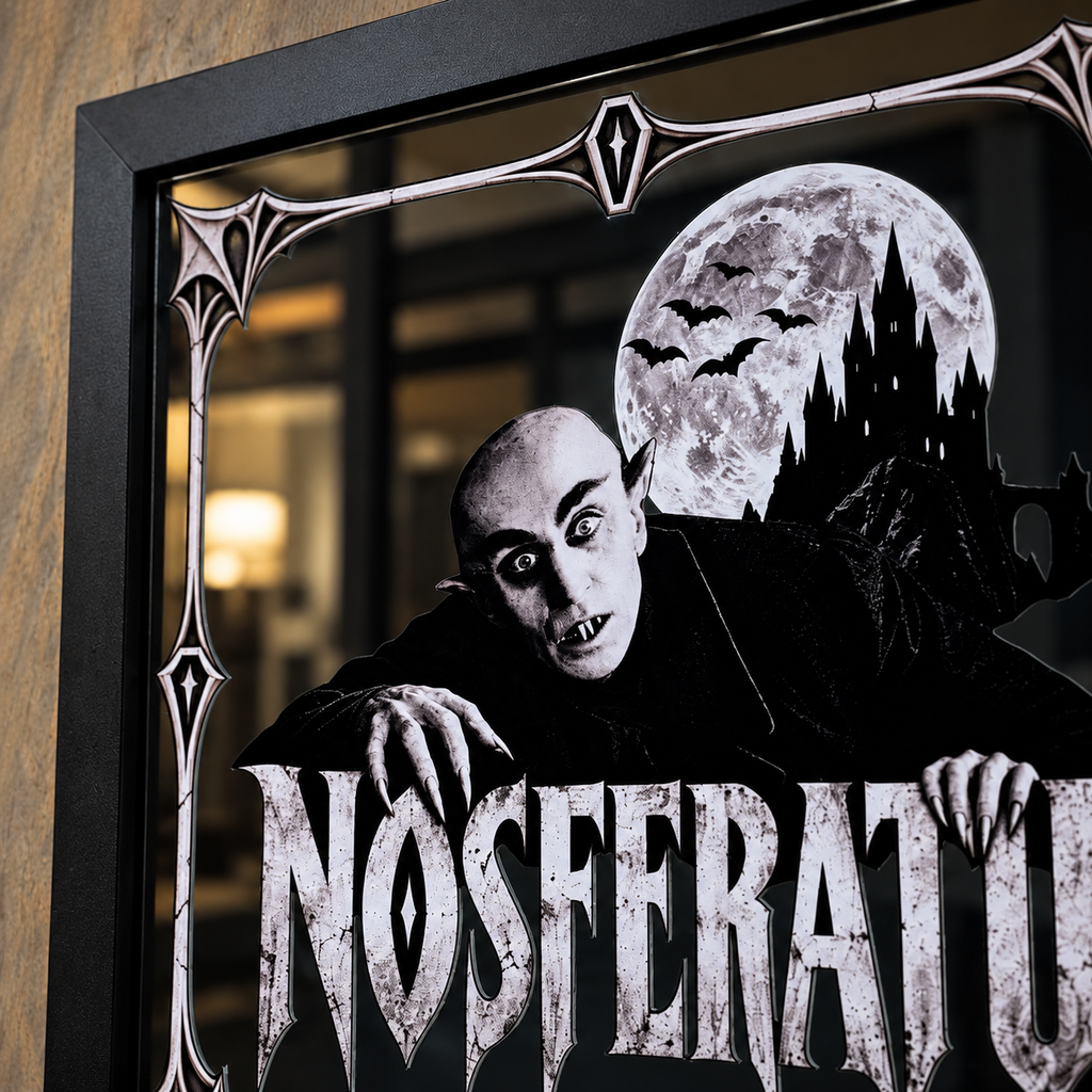 Nosferatu Count Orlok Framed Glass Mirror | Gothic Vampire Vinyl Wall Decor