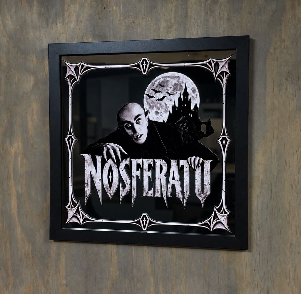 Nosferatu Count Orlok Framed Glass Mirror | Gothic Vampire Vinyl Wall Decor