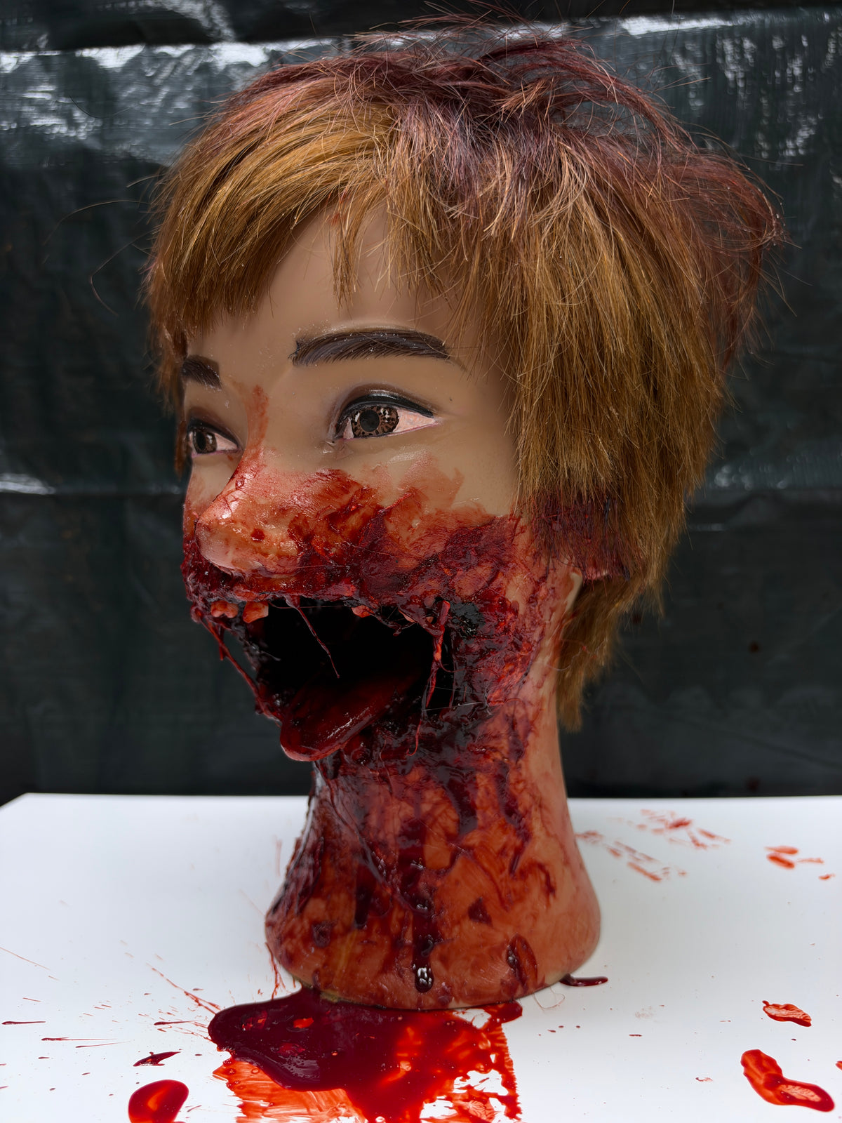 Jaw Dropping Head | Realistic Gore Jawless Severed Head Graphic Halloween Decor Prop