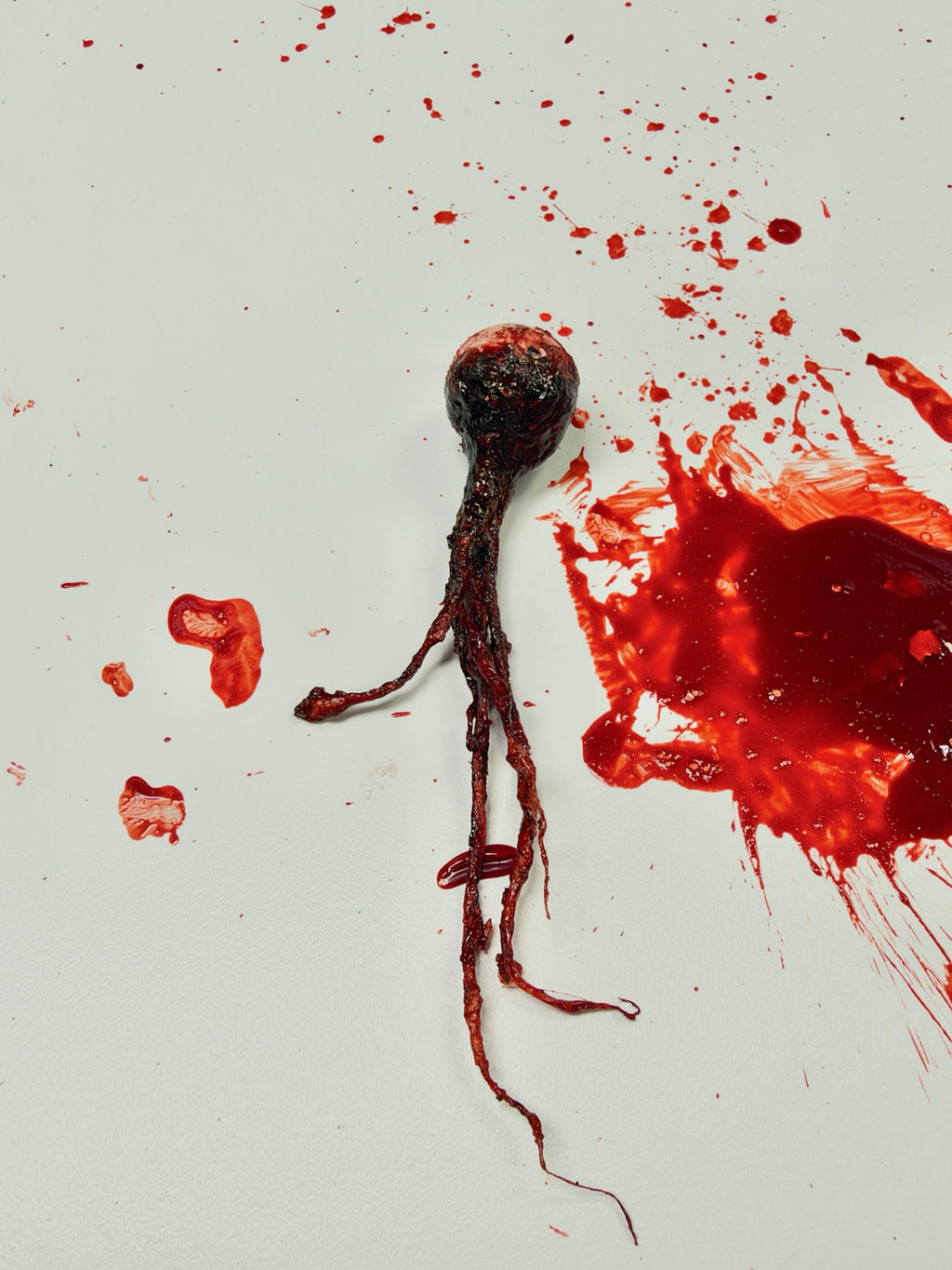 Back view showing the textured bloody tissue and optic nerve of the severed eyeball prop